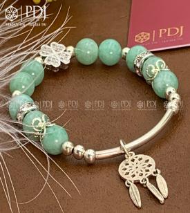 Vòng Đá Thạch Anh Xanh Vân 8 Ly Chi Tiết Bạc Vòng Dream Catcher